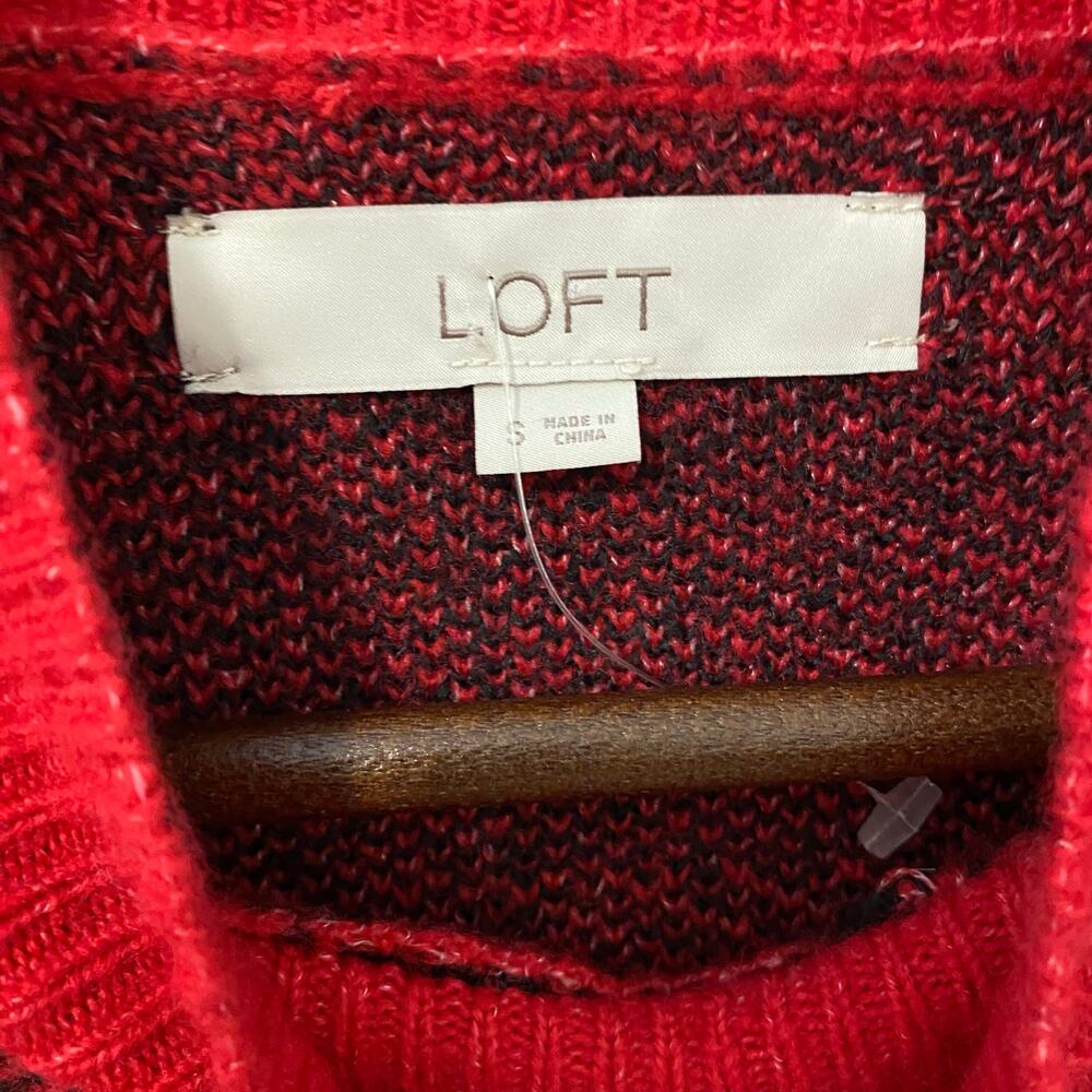 Loft Sweater Womens Size S Red and Black Buffalo Plaid Mock Neck NWOT - Picture 3 of 6